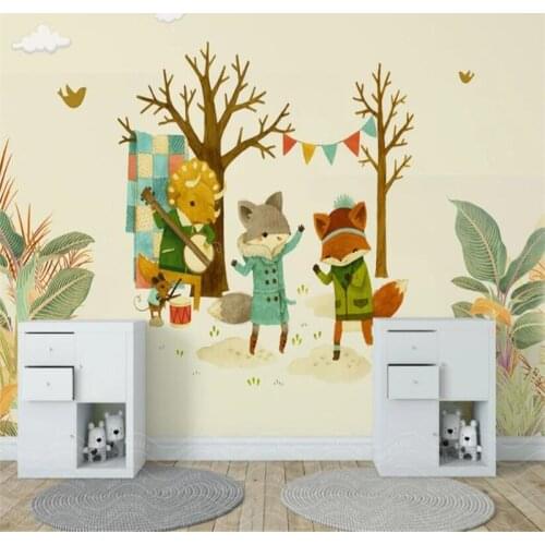 Beibehang custom Nordic minimalist small fresh cartoon animal plant wallpaper childrens room background Home Decor wall paper