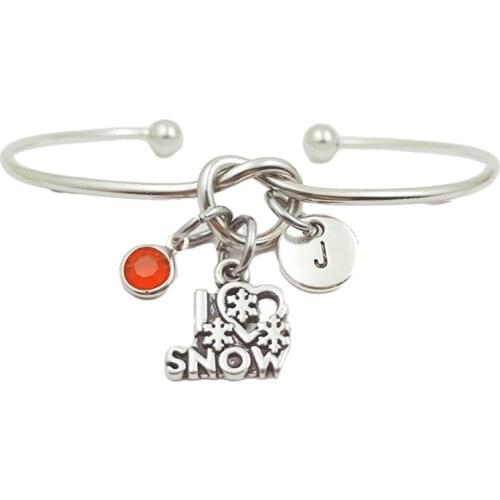 I Love Snow Retro Creative Initial Letter Monogram Birthstone Adjustable Bracelet Fashion Jewelry Women Gift Pendant