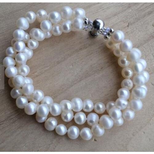 New Arrival Favorite Pearl Bracelet 6-7mm 3 Strands Freshwater Pearl Bracelet Handmade Wedding Birthday Fine Women Gift