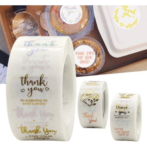 Bronzing Thank You Stickers Roll Colorful 500-Count Stickers Round for Wedding Birthday Party Holiday Celebration Free