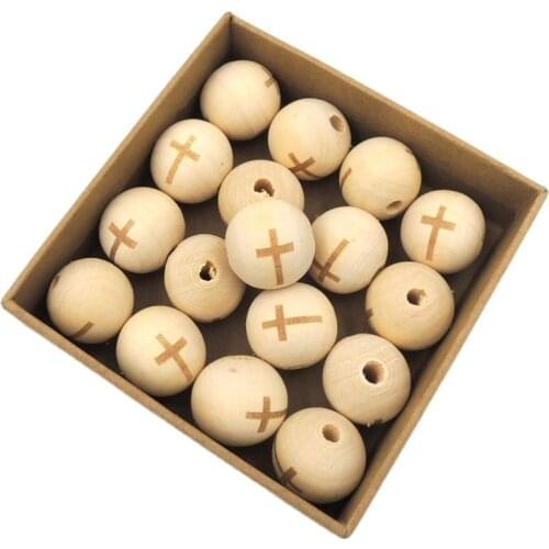 20mm wood round ball bead cross for teether shaped burnt engrave diy accessory wooden beads craft bless EA145