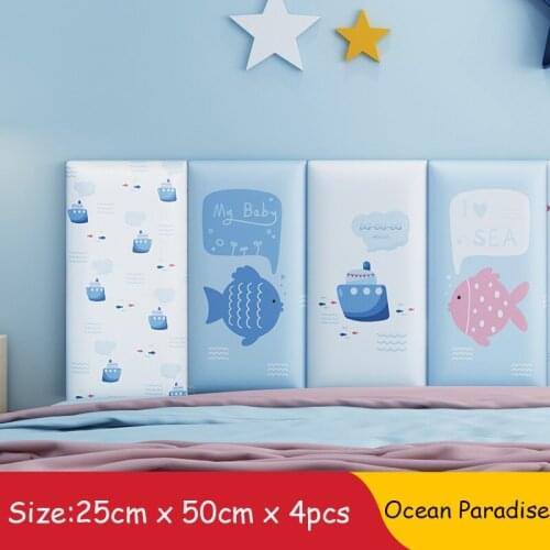 Baby Bed Headboards Cartoon Animals 3D Wall Sticker Soft Bag Anti-collision Tatami Kids Room Decor Wallpaper Head Board
