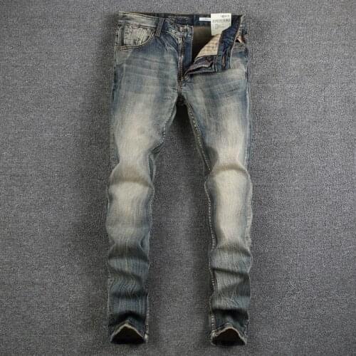 Italian Style Fashion Men Jeans Retro Distressed Elastic Cotton Slim Fit Ripped Jeans Men Vintage Designer Causal Denim Pants