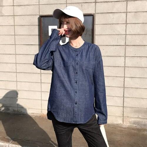 Maternity Elegant Blue Denim Blouse Elegant Pregnant women Long Sleeve Loose Round neck Shirts Pregnancy Fashion Tops Clothes