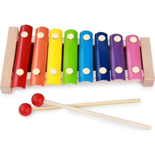 Exquisite Wooden Knockable Eight Tone Xylophone Frame Style Baby Educational Toys Multi Color Knockable Vocal Bead Toys