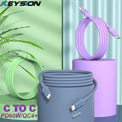 KEYSION 8mm USB C To USB Type C Cable 60W PD Fast Charging Cord USB-C Charge Type-c Charger For Xiaomi Samsung S21 Macbook iPad