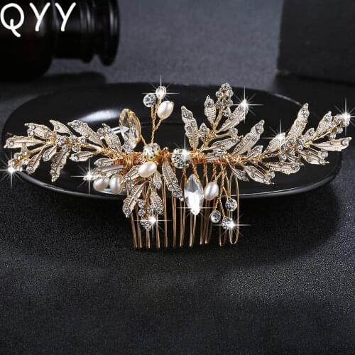 Classic Gold Color Bridal Hair Comb Wedding Hair Accessories Fashion Rhinestone Alloy Handmade Headpieces Brides Tiaras