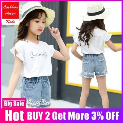 Children Sets For Girls Fashion Newest 2019 Kids Girl Vest Top 2PCS T Shirt+ Jeans Denim Pants Outfits Set Casual Pop Clothes