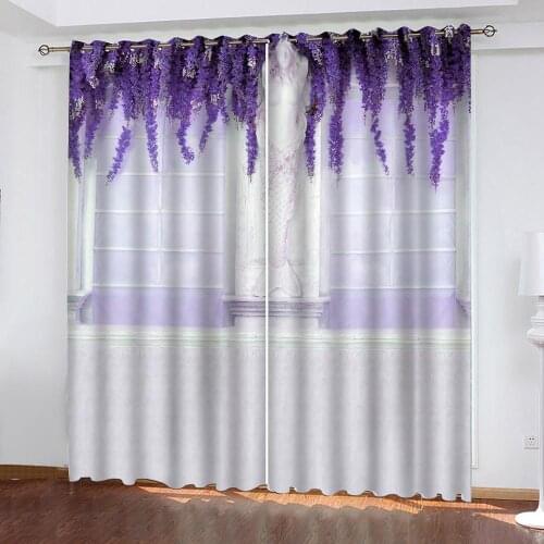 Beautiful Photo Fashion Customized 3D Curtains Luxury Blackout 3D Window Curtains For Living Room purple vines