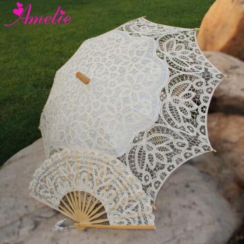 Forest Tea Party Event Table Decoration Battenburg Lace Parasol and Fan Set Bridemaid Wedding Umbrella Fan