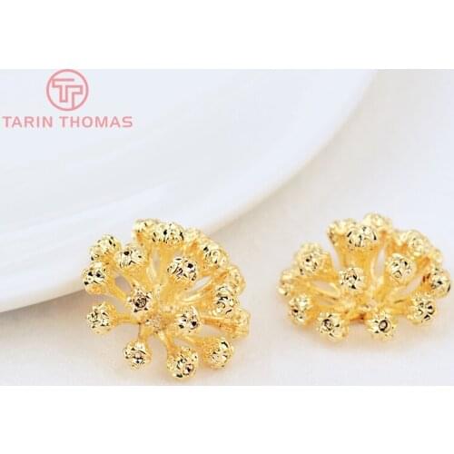 4PCS 19x19MM 24K Gold Color Plated Brass Flower Bud Charms Pendants High Quality DIY Jewelry Making Findings