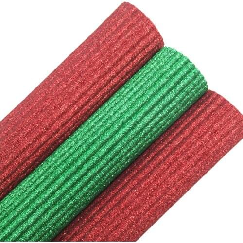 LEOsyntheticoDIY Christmas Red Green Stripes Embossed Glitter Faux Vinyl Leather Fabric Sheets For DIY Bows 21X29CM R138