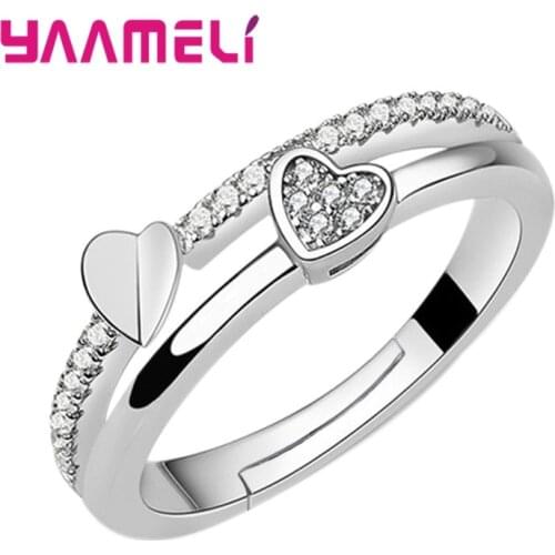 Fashion Simple Cubic Zirconia Lover Heart 925 Sterling Silver Open Adjustable Finger Rings for Women Girls Party Jewelry Gifts