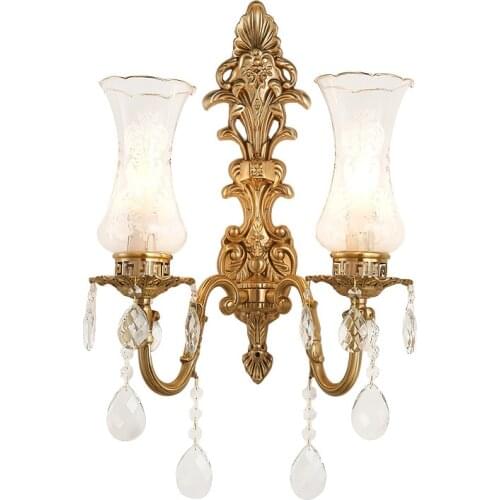 European Style Copper Glass Crystal Candle Wall Lamp Hotel Villa Living Room Study Aisle Bedroom Bedside Mirror Front Lamp