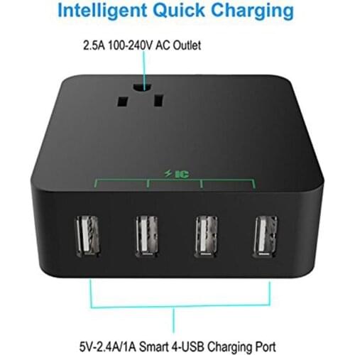 USB Charger 4 Port Desktop USB Charging Station Smart Multi-Port Desktop USB Fast Charging Black Suitable For IPhone6S SE 5S Etc
