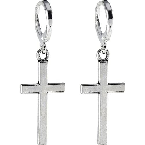 Non-pierced Clip On Cross Dangle Hoop Earrings Set Stainless Steel No Piercing Boucle D'Oreille Femme Christmas Gifts Halloween