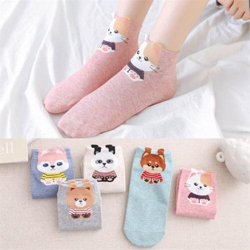 5 Pairs Cartoon Cute Women Socks New Arrival Korean Japanese Happy Funny Short Sock Female Fashion Cotton Socks For Ladies