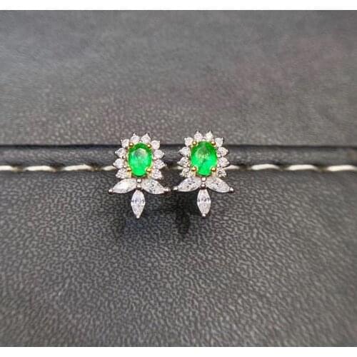 New Luxury Natural And Real 925 Sterling Silver Emerald Earring For the Party