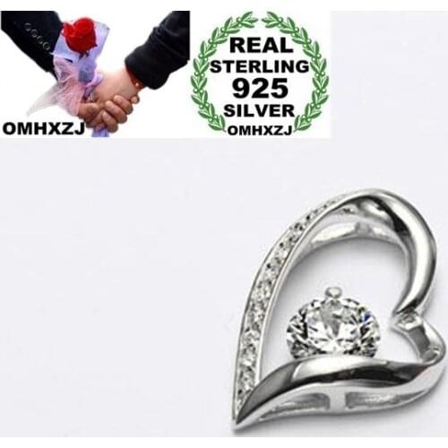 OMHXZJ Wholesale Personality Fashion OL Woman Girl Gift Heart White Amethyst AAA Zircon 925 Sterling Silver Pendant Charm CH19