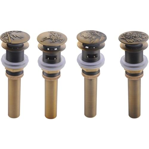 Wholesale and Retail Antique Brass Vessel Sink Drain Bathroom Basin Pop-Up Drain Solid Brass round