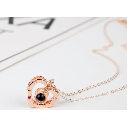 Heart Shaped Rose Gold 100 languages I love you Projection Pendant Necklace Romantic Love Memory Wedding Jewelery-30