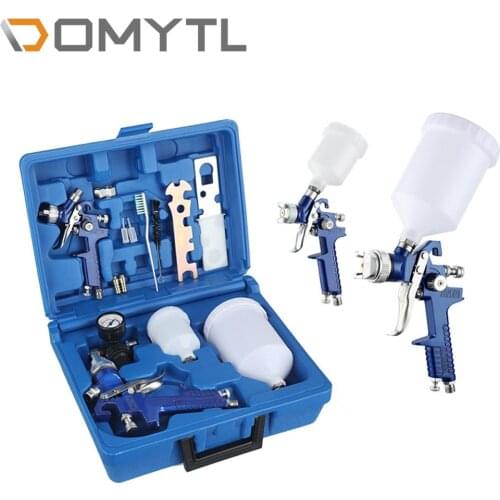 1.4 And 0.8 Mm Diameter Gravity Pneumatic H827+H2000 Spray Gun Tool 600 or 250ml 2 Paint Guns Car Set