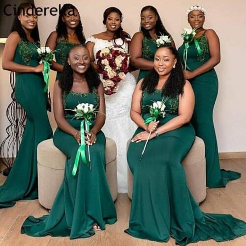 Bridesmaid Dresses Spaghetti Straps Spandex Satin Mermaid Lace Crystal Bridesmaid Dresses With Zipper Wedding Party Dresses