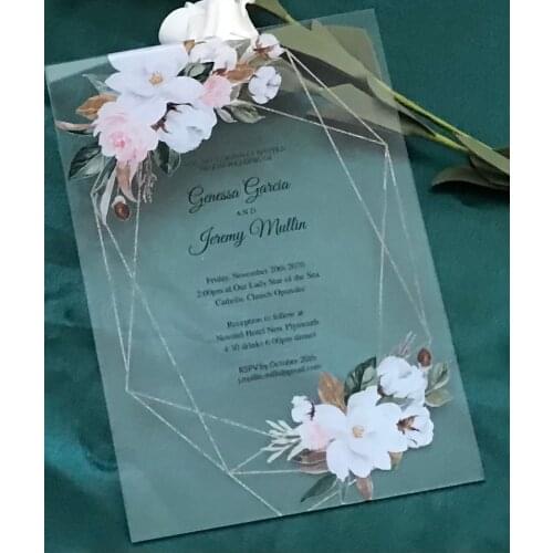 Rectangle Wedding Acrylic Invitation Card, Free Shipping,Custom Clear Invitation,10 pcs Baptism Invitations,Birthday Invitations