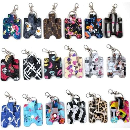 5set Portable Squeeze Bottle Empty Leakproof Plastic Travel Bottle for Hand Sanitizer with Leather Keychain Holder Bathroom