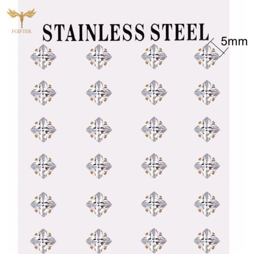 3-6mm Square Crystal Earrings Golden Stainless Steel Jewelry Earring Simple Womens Accessories Ear Piercing Stud Earrings Set