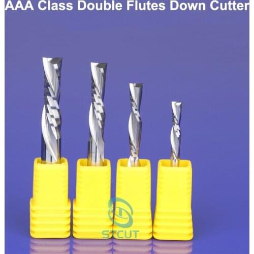 1pc SHK 5/6/8/10mm Double 2 two flutes down-cut spiral endmill left hand cutter bit for plastic pvc acrylic MDF woodworking bit