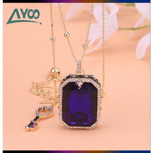 SWA Fashion Jewelry Original 1:1 Charming Blue Baguette Double Side Love lock Crystal Pendant Necklace Luxury Romantic Gift
