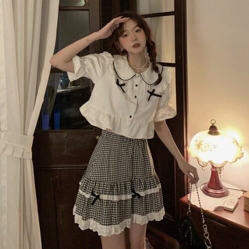 Student Girls Japanese Sweet College School 2021 Japanese suit Uniform White Pink Short Sleeve Sailor Pleated Skirt Suits