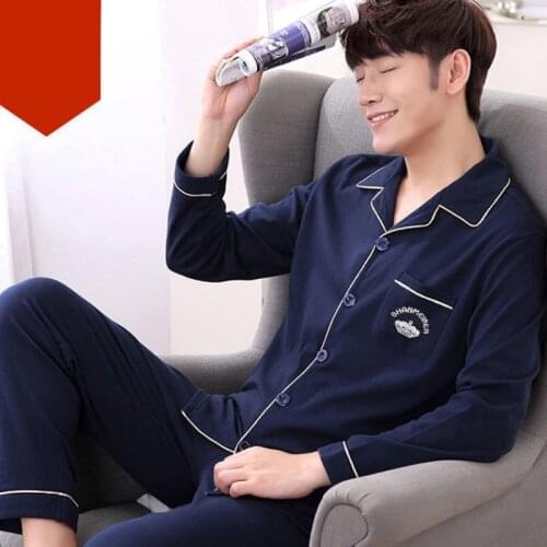 Spring Autumn Pajama Sets Suit Knitted Cotton Casual Long Sleeve Sleepwear Plaid Home Wear Plus Size Comfortable Pajamas For Men