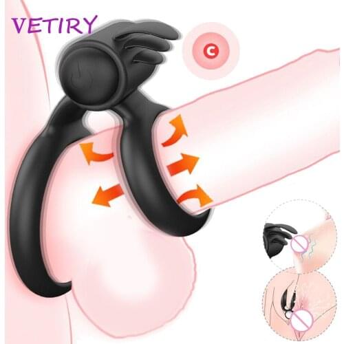VETIRY Delay Ejaculation Vibrator Penis Ring Clitoris Stimulationc Sex Toys for Men Erection Double Cock Ring Couple Lover