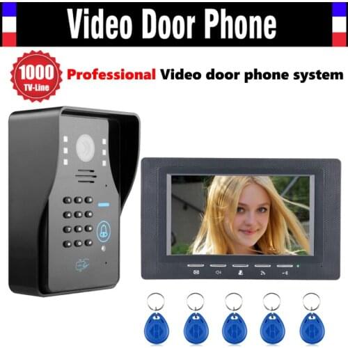 7 Inch Screen Video Door Phone Intercom System 1000TVL Password Code Keypad Camera 5pcs ID Card Video Doorbell Kit