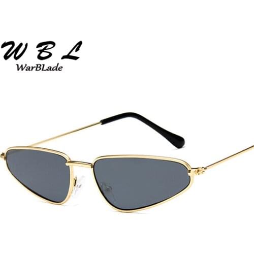 WarBLade 2019 Women Small Triangle Sunglasses Brand Designer Metal Pink Gold Black Cat Eye Sun Glasses For Women Gift