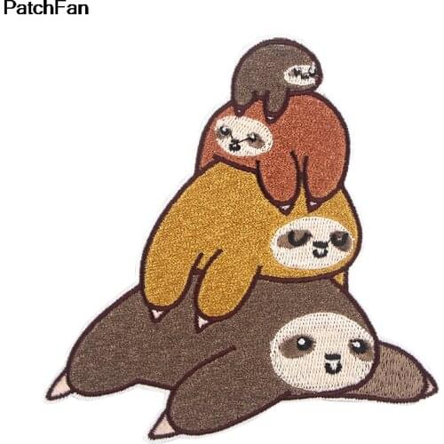 Patchfan The funny Cartoon Sloth Iron on Patches Clothing para diy Embroidered badges Sewing Applique Patchworks stickers A2685