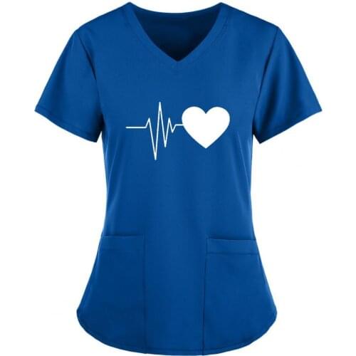 Women T-shirt ECG Print Pockets Summer Short Sleeve Uniform for Work T-shirt Long Sleeve Top Summer Tops clothes tshirt 2021