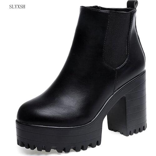 2020 Fashion Women Boots Square Heel Platforms Zapatos Mujer PU Leather Thigh High Pump Boots Motorcycle Shoes Hot Sale