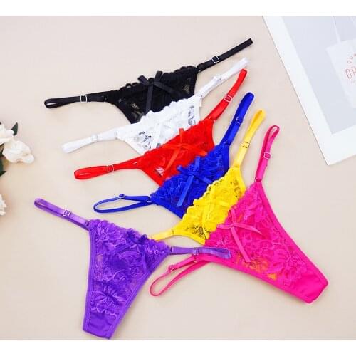 Women G-String Lace Panties Thongs Pearl Pendant Lace Embroidery T-Back Briefs Underwear Adjustable Ladies Panties Sexy Lingerie