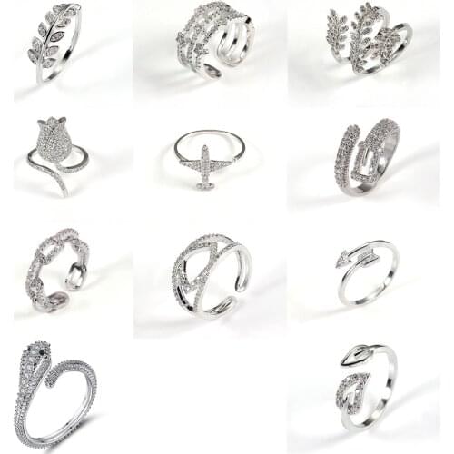 Opening Micro Set Zircon White Gold Ring Women Ring Fashion Charm Personality Geometric Shape Ring Banquet Wedding Birthday Gift