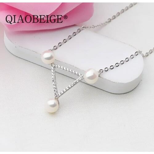 QIAOBEIGE necklace diy jewelry 2019 lasted jewelry fashion 925 sterling silver necklace pearl three diy mounted