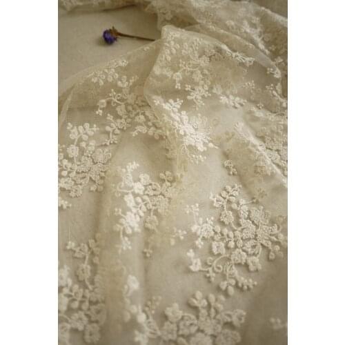 10 yards Sale Bridal Fabric, Cream Ivory Cotton Embroidered Mesh Lace Fabric, Chevronembroidered lace, ws1009I