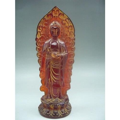 18 cm * / Chinese manual sculpture rare artificial amber resin Buddha statue