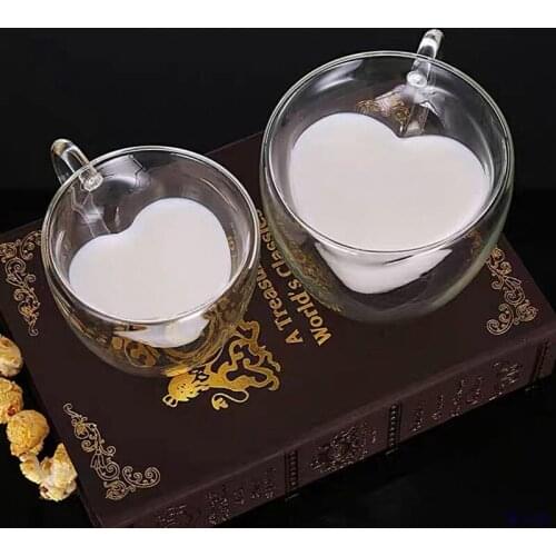 180ml / 240ml Love Heart Shaped Beer or Tea Mug Coffee Tumbler, Double Wall Heat Resistant Glass, Ideal Gift