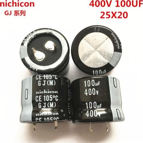 2PCS/10PCS 100uf 400v Nichicon GJ 25x20mm 400V100uF Snap-in PSU Capacitor