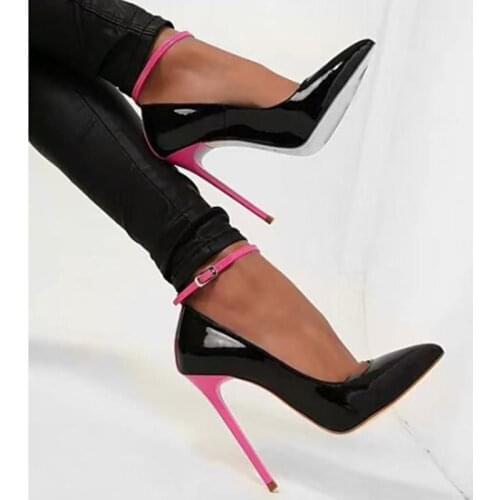 2021 Fashion High Heel Pu Material Women Pointed Wedding Party Shoe Heels 12cm Black Color Plus Size 38