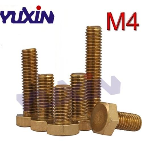 30Pcs M4 M4*L Copper Metric Thread Screws DIN933 Brass Hexagon Bolt Hex Head Screw