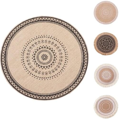 38cm Bohemian Table Mat Cotton Woven Linen Placemat Round Insulation Dining Non-slip Pad Tassel Delicate Table Mat Kitchen Decor